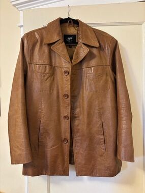 70s Vintage Brown Leather Button-Up Jacket